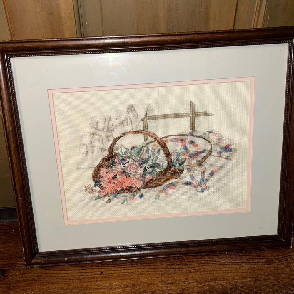 Vintage Wedding Ring Boutique Cross Stitch Needlepoint Framed Art - Picture 2 of 10